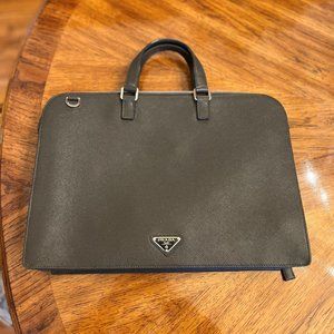 Prada Saffiano Leather, Unisex Two Way Convertible Briefcase/Attaché